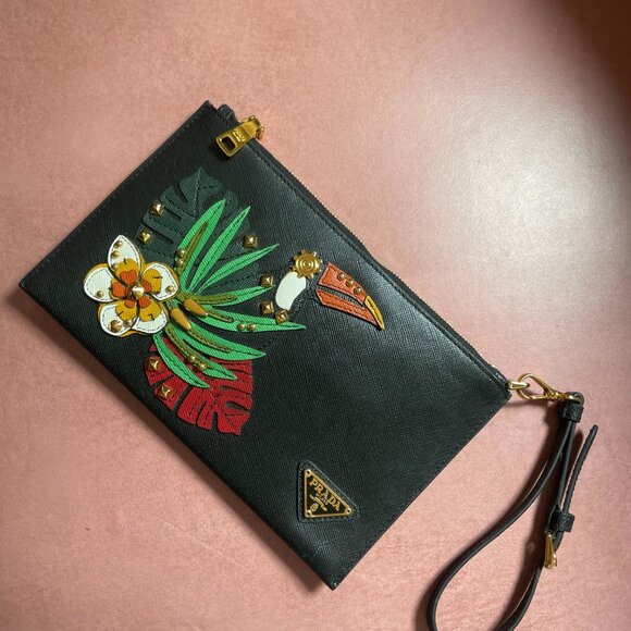 PRADA leather wristlet Toucan print - Picture 2 of 6